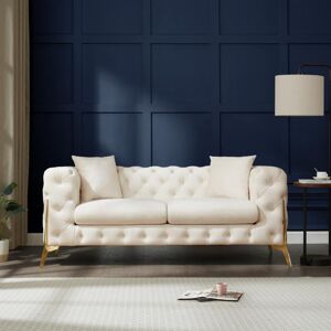 Rosdorf Park Spiceland 2 seater sofa velvet Cream 77cm H X 194cm W X 88cm D Rosdorf Park Spiceland 2 seater sofa velvet Cream 77cm H X 194cm W X 88cm D