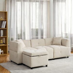 Latitude Run Beige Sectional Sofa Couch With Removable Storage Ottoman L-Shaped Sofa With 2 Pillows Beige 69cm H X 204cm W X 126cm D Latitude Run Beige Sectional Sofa Couch With Removable Storage Ottoman L-Shaped Sofa With 2 Pillows Beige 69cm H X 204cm W X 126cm D