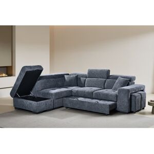 Brayden Studio Corner Sofabed with Storage and Ottomans Blue Chenille 95cm H X 264cm W X 165cm D Brayden Studio Corner Sofabed with Storage and Ottomans Blue Chenille 95cm H X 264cm W X 165cm D