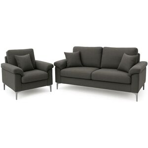 Metro Modern Sofa 2 and 1 Seaters Set Fabric with Chrome Feet - Comfortable Couch with Cushion for Living Room, Bedroom or Office Grey 85cm H X 156cm W X 81cm D Metro Modern Sofa 2 and 1 Seaters Set Fabric with Chrome Feet - Comfortable Couch with Cushion for Living Room, Bedroom or Office Grey 85cm H X 156cm W X 81cm D