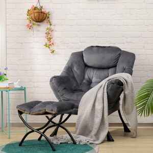 George Oliver Armchair Accent Chair Lazy Chair with Footstool Dark Grey 95cm H X 80cm W X 64cm D George Oliver Armchair Accent Chair Lazy Chair with Footstool Dark Grey 95cm H X 80cm W X 64cm D