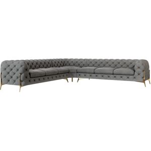 Etta Avenue Chesterfield Corner Sofa L-Shape Atoka with Gold Metal Legs Grey 73cm H X 323cm W X 323cm D Etta Avenue Chesterfield Corner Sofa L-Shape Atoka with Gold Metal Legs Grey 73cm H X 323cm W X 323cm D