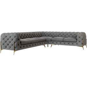 Etta Avenue Chesterfield Corner Sofa L-Shape Atoka with Gold Metal Legs Grey 73cm H X 323cm W X 262cm D Etta Avenue Chesterfield Corner Sofa L-Shape Atoka with Gold Metal Legs Grey 73cm H X 323cm W X 262cm D