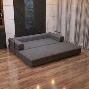 Fairmont Park Smart Convertible Sofa Bed 3-Seater Sherpa Upholstered Futon with Side Metal Frame Support, No-Assembly Fold-Out Design – Available in Black, Grey, an Grey 72cm H X 203cm W X 100cm D Fairmont Park Smart Convertible Sofa Bed 3-Seater Sherpa Upholstered Futon with Side Metal Frame Support, No-Assembly Fold-Out Design – Available in Black, Grey, an Grey 72cm H X 203cm W X 100cm D