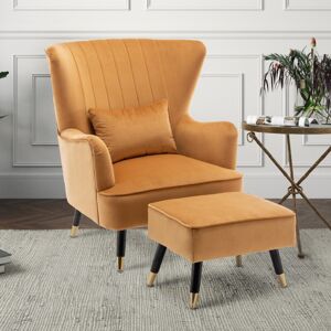 Fairmont Park 77Cm Wide Plush Velvet Modern Wingback Chair and Ottoman Gold 94cm H X 77cm W X 78cm D Fairmont Park 77Cm Wide Plush Velvet Modern Wingback Chair and Ottoman Gold 94cm H X 77cm W X 78cm D