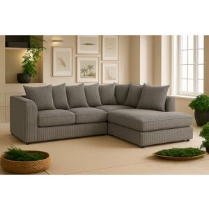 Latitude Run Jumbo Cord Right Hand Upholstered Corner Sectional Small Back Cushion with Foot Stool Grey 90cm H X 212cm W X 167cm D Latitude Run Jumbo Cord Right Hand Upholstered Corner Sectional Small Back Cushion with Foot Stool Grey 90cm H X 212cm W X 167cm D