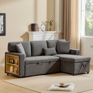Latitude Run 3-seater Modular Sofa Bed With Storage & Usb Charging - Oxford Fabric Grey 87cm H X 214cm W X 131cm D Latitude Run 3-seater Modular Sofa Bed With Storage & Usb Charging - Oxford Fabric Grey 87cm H X 214cm W X 131cm D