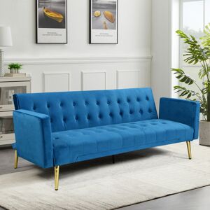 Fairmont Park Plush Velvet Sofa Bed In Green With Gold Metal Legs Blue 73cm H X 192cm W X 31.5cm D Fairmont Park Plush Velvet Sofa Bed In Green With Gold Metal Legs Blue 73cm H X 192cm W X 31.5cm D