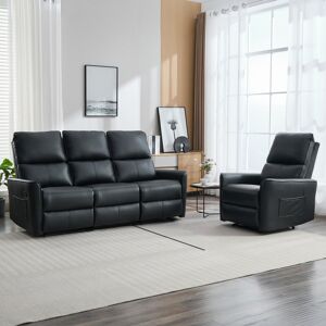 Ophelia & Co. MADRID 1+3 SEATER MANUAL AIR LEATHER RECLINER SOFA SET BLACK Black 188cm W X 94.5cm D Ophelia & Co. MADRID 1+3 SEATER MANUAL AIR LEATHER RECLINER SOFA SET BLACK Black 188cm W X 94.5cm D