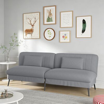 COMHOMA Fabric Sofa Bed 3 Seater Upgraded Frame 5-Gear Back Angle Adjustable Futon Sofa For Living Room, Guest Room Grey 73cm H X 186cm W X 47cm D COMHOMA Fabric Sofa Bed 3 Seater Upgraded Frame 5-Gear Back Angle Adjustable Futon Sofa For Living Room, Guest Room Grey 73cm H X 186cm W X 47cm D
