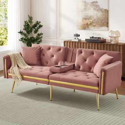 Fairmont Park Two-seater Convertible Sofa Bed With Adjustable Backrest And Cup Holders Velvet Black Pink 71.5cm H X 174cm W X 76cm D Fairmont Park Two-seater Convertible Sofa Bed With Adjustable Backrest And Cup Holders Velvet Black Pink 71.5cm H X 174cm W X 76cm D