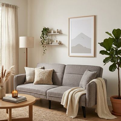 Mercury Shiflet 2 Seater Clic Clac Sofa Bed Platinum Grey Boucle 84cm H X 191cm W X 83cm D Mercury Shiflet 2 Seater Clic Clac Sofa Bed Platinum Grey Boucle 84cm H X 191cm W X 83cm D