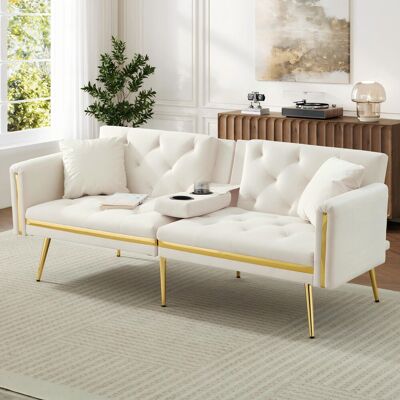 Fairmont Park Two-seater Convertible Sofa Bed With Adjustable Backrest And Cup Holders Velvet Black White 71.5cm H X 174cm W X 76cm D Fairmont Park Two-seater Convertible Sofa Bed With Adjustable Backrest And Cup Holders Velvet Black White 71.5cm H X 174cm W X 76cm D