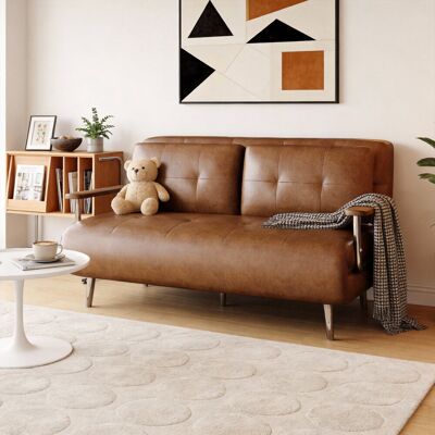 Latitude Run 3-in-1 Double Convertible Sofa Bed Chair With Adjustable Backrest, 150cm Mid-century Space-saving Folding Sofa, Oil Wax Leather Sofa For Living Room Brown 83cm H X 150cm W X 82cm D Latitude Run 3-in-1 Double Convertible Sofa Bed Chair With Adjustable Backrest, 150cm Mid-century Space-saving Folding Sofa, Oil Wax Leather Sofa For Living Room Brown 83cm H X 150cm W X 82cm D