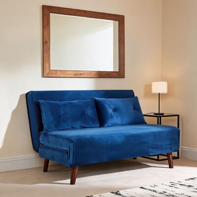 Fairmont Park Lonara Two Seater Upholstered Double Sofa Bed Blue Velvet 82cm H X 121cm W X 90cm D Fairmont Park Lonara Two Seater Upholstered Double Sofa Bed Blue Velvet 82cm H X 121cm W X 90cm D