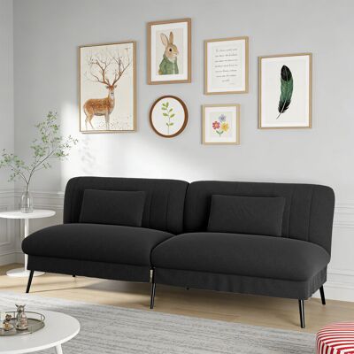 COMHOMA Fabric Sofa Bed 3 Seater Upgraded Frame 5-Gear Back Angle Adjustable Futon Sofa For Living Room, Guest Room Black 73cm H X 186cm W X 47cm D COMHOMA Fabric Sofa Bed 3 Seater Upgraded Frame 5-Gear Back Angle Adjustable Futon Sofa For Living Room, Guest Room Black 73cm H X 186cm W X 47cm D