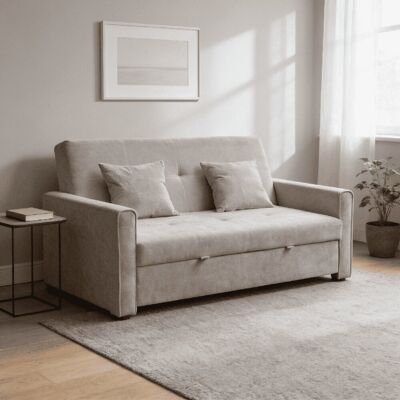 17 Stories Nyrell 2 Seater Extra Wide Fabric Sofa Bed Beige Velvet 85cm H X 153cm W X 89cm D 17 Stories Nyrell 2 Seater Extra Wide Fabric Sofa Bed Beige Velvet 85cm H X 153cm W X 89cm D