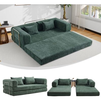 17 Stories 5-in-1 Convertible Folding Sofa Bed, 79" Queen Chenille Boneless Couch with Removable Armrests, No Assembly Loveseat Sleeper Sofa, Modular Futon Couch Dark Green 70cm H X 200cm W X 100cm D 17 Stories 5-in-1 Convertible Folding Sofa Bed, 79" Queen Chenille Boneless Couch with Removable Armrests, No Assembly Loveseat Sleeper Sofa, Modular Futon Couch Dark Green 70cm H X 200cm W X 100cm D