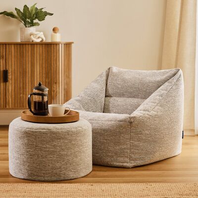 Isabelle & Max icon Natalia Woven Armchair and Round Footstool Bean Bag, Natural Beige Isabelle & Max icon Natalia Woven Armchair and Round Footstool Bean Bag, Natural Beige