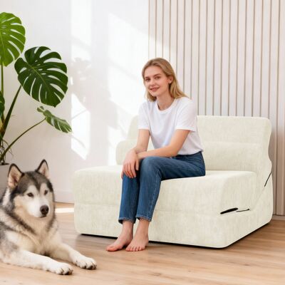 Metro Compressed Sofa Bed - Fold-out Curved Bed Chair One Seater Beige 65cm H X 80cm W X 95cm D Metro Compressed Sofa Bed - Fold-out Curved Bed Chair One Seater Beige 65cm H X 80cm W X 95cm D