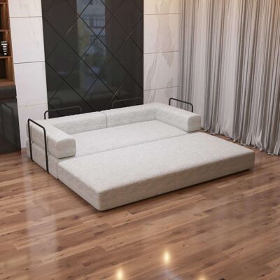 Fairmont Park Smart Convertible Sofa Bed 3-Seater Sherpa Upholstered Futon with Side Metal Frame Support, No-Assembly Fold-Out Design – Available in Black, Grey, an Tan 72cm H X 203cm W X 100cm D Fairmont Park Smart Convertible Sofa Bed 3-Seater Sherpa Upholstered Futon with Side Metal Frame Support, No-Assembly Fold-Out Design – Available in Black, Grey, an Tan 72cm H X 203cm W X 100cm D