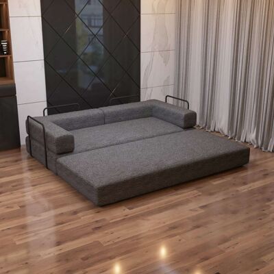 Fairmont Park Smart Convertible Sofa Bed 3-Seater Sherpa Upholstered Futon with Side Metal Frame Support, No-Assembly Fold-Out Design – Available in Black, Grey, an Grey 72cm H X 203cm W X 100cm D Fairmont Park Smart Convertible Sofa Bed 3-Seater Sherpa Upholstered Futon with Side Metal Frame Support, No-Assembly Fold-Out Design – Available in Black, Grey, an Grey 72cm H X 203cm W X 100cm D