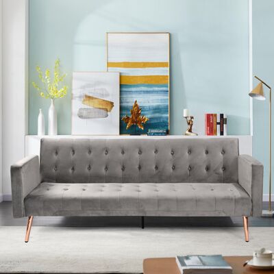 Fairmont Park Plush Velvet Sofa Bed In Green With Gold Metal Legs Grey 73cm H X 192cm W X 31.5cm D Fairmont Park Plush Velvet Sofa Bed In Green With Gold Metal Legs Grey 73cm H X 192cm W X 31.5cm D