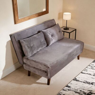 Fairmont Park Lonara Two Seater Upholstered Double Sofa Bed Grey Velvet 82cm H X 121cm W X 90cm D Fairmont Park Lonara Two Seater Upholstered Double Sofa Bed Grey Velvet 82cm H X 121cm W X 90cm D