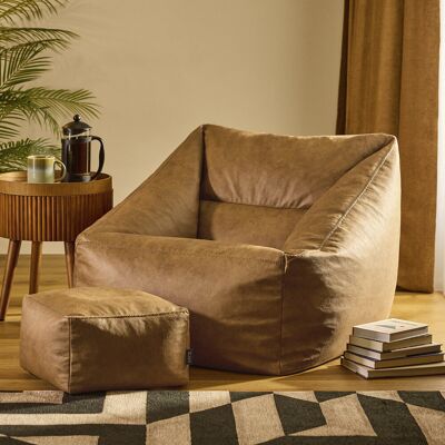 Isabelle & Max icon Natalia Faux Leather Armchair and Amara Footstool Bean Bag, Tan Beige Isabelle & Max icon Natalia Faux Leather Armchair and Amara Footstool Bean Bag, Tan Beige