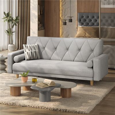 Yaheetech Tufted 3 Seater Sofa Bed Polyester - Light Grey 86cm H X 185cm W X 86cm D Yaheetech Tufted 3 Seater Sofa Bed Polyester - Light Grey 86cm H X 185cm W X 86cm D