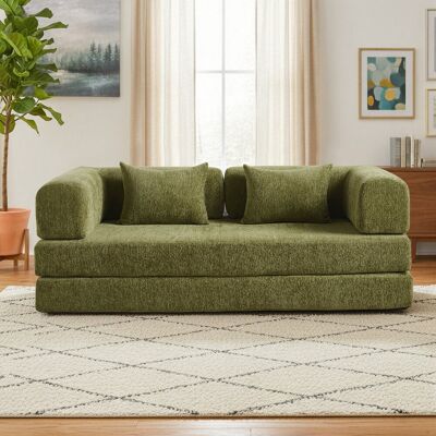 17 Stories 5-in-1 Convertible Folding Sofa Bed, 79" Queen Chenille Boneless Couch with Removable Armrests, No Assembly Loveseat Sleeper Sofa, Modular Futon Couch Green 70cm H X 200cm W X 100cm D 17 Stories 5-in-1 Convertible Folding Sofa Bed, 79" Queen Chenille Boneless Couch with Removable Armrests, No Assembly Loveseat Sleeper Sofa, Modular Futon Couch Green 70cm H X 200cm W X 100cm D