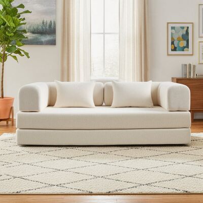 17 Stories 5-in-1 Convertible Folding Sofa Bed, 79" Queen Chenille Boneless Couch with Removable Armrests, No Assembly Loveseat Sleeper Sofa, Modular Futon Couch Beige 70cm H X 200cm W X 100cm D 17 Stories 5-in-1 Convertible Folding Sofa Bed, 79" Queen Chenille Boneless Couch with Removable Armrests, No Assembly Loveseat Sleeper Sofa, Modular Futon Couch Beige 70cm H X 200cm W X 100cm D