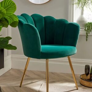 Canora Grey Green Velvet Scallop Chair Wing Back Armchair Occasional Sofa Gold Legs green 83.0 H x 71.0 W x 59.0 D cm