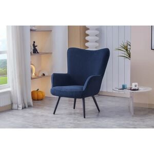 George Oliver Bathory Fabric Wingback Accent Chair with Steel Legs blue 98.5 H x 76.0 W x 81.0 D cm