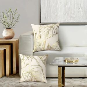 Levi Beer Cinambei Gold Leaves Cushion Covers 18 X 18 Inch Set of 2 Gold Foil Printing Decorative Throw Pillow Covers Soft Velvet Pillowcases for Sofa Couch Car 45.0 H x 45.0 W x 1.0 D cm