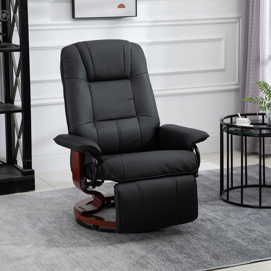 Latitude Run Manual Recliner Chair Armchair Sofa with Faux Leather Upholstered Wooden Base Black 100cm H X 78cm W X 87cm D