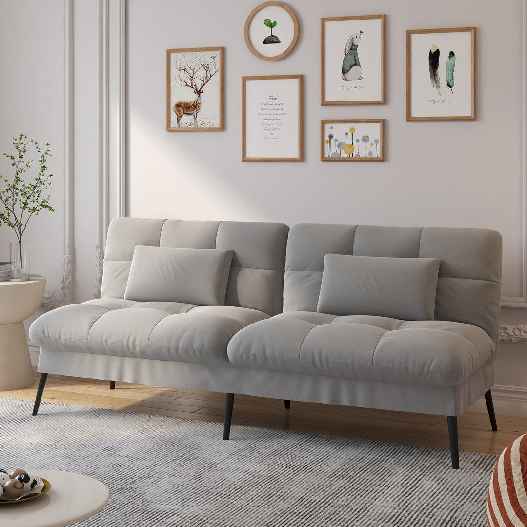 Corrigan Studio Richas Convertible Futon Sofa Bed, 68″Fabric Futon Couch with Adjustable Backrest, Loveseat Futon Sleeper Recliner for Living Room Furniture Grey 72cm H X 174cm W X 81cm D