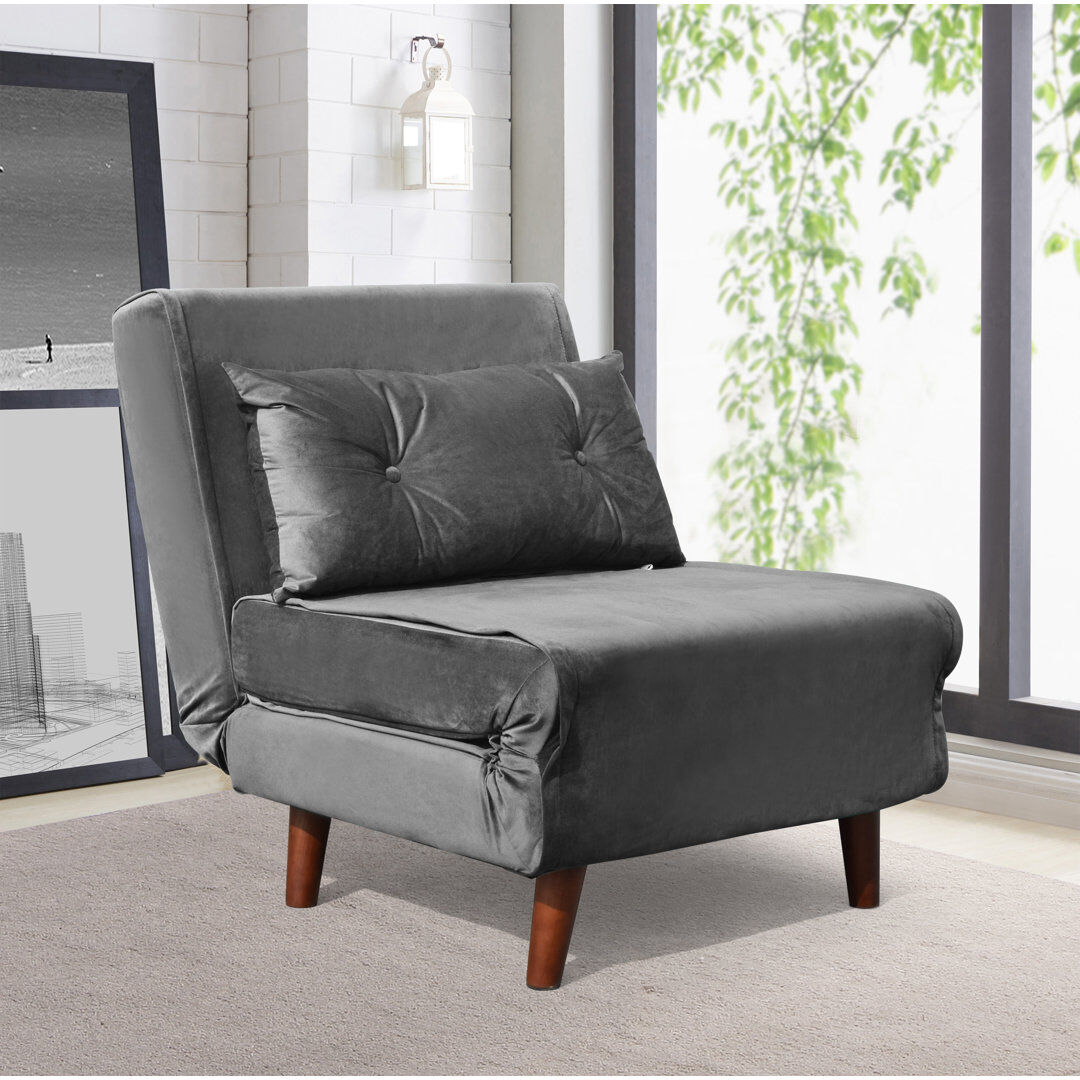Fairmont Park Minonk Small Single Sofa Bed Chair Velvet Fabric Armchair Sleeper Chair Chaise Pull Out Grey 208.28cm H X 190.5cm W X 228.6cm D
