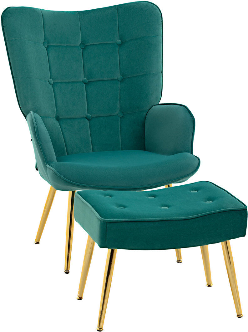 Fairmont Park Fogleman 71Cm Wide Tufted Velvet Armchair and Ottoman Green 99cm H X 71cm W X 77cm D
