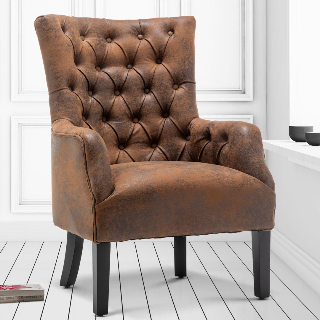 Marlow Home Co. Sarno 70Cm Wide Tufted Accent High Back Wingback Chair Brown 102cm H X 70cm W X 84cm D