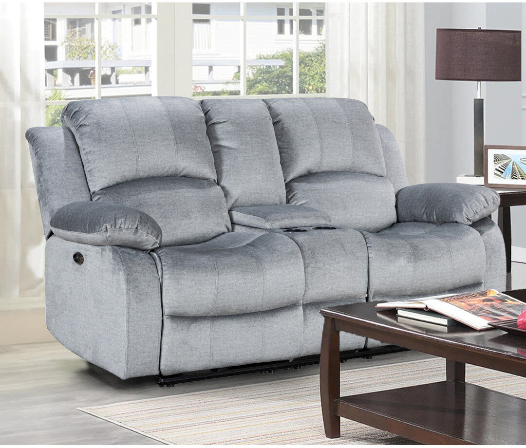 Latitude Run Akiyoshi 158cm Wide Electric Home Theater Recliner Recliner Grey 100cm H X 158cm W X 98cm D