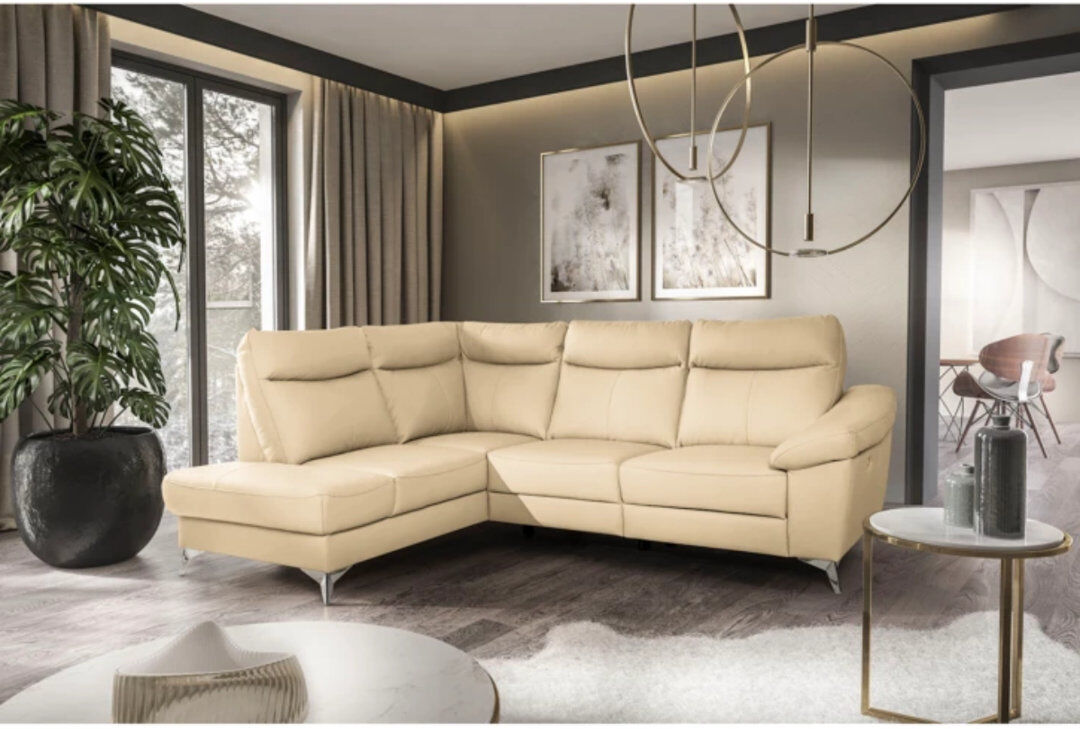 Ivy Bronx Cordelra Leather Sectional with Power Reclining Seat and Underseat Storage Beige 102cm H X 242cm W X 194cm D