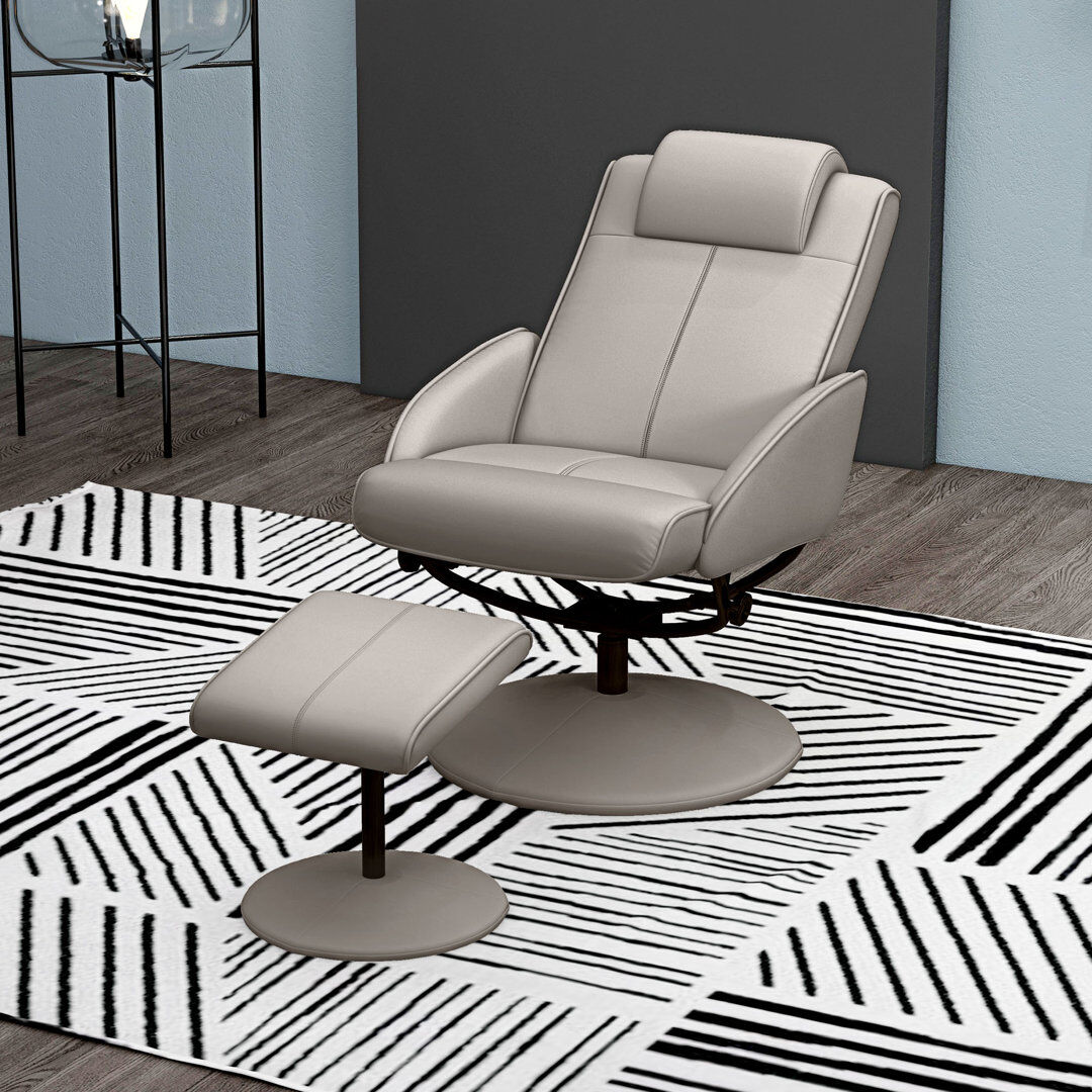 Latitude Run Kysir Faux Leather Manual Recliner with Ottoman Grey 98cm H X 67cm W X 78cm D