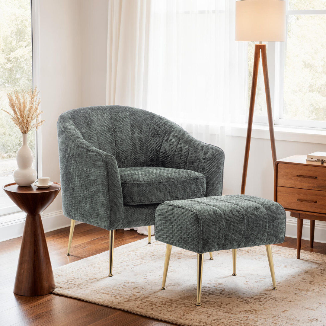 Fairmont Park Chenille Aliehs Accent Chair with Footstool Green 79cm H X 73cm W X 69cm D