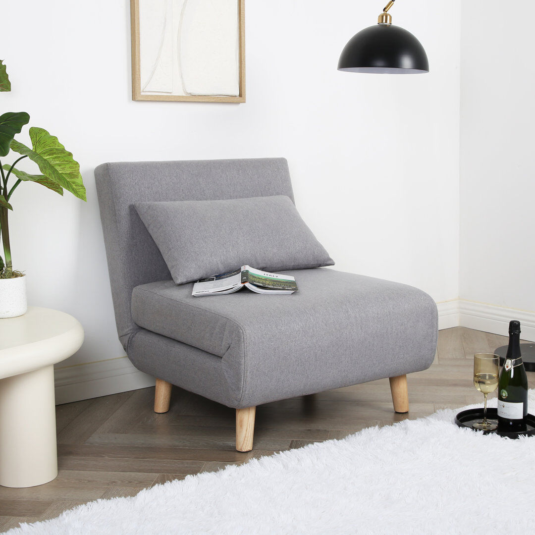 Norden Home Aurora - Single Sofa Bed In Linen - Fold Out Futon Grey 81cm H X 77cm W X 89cm D