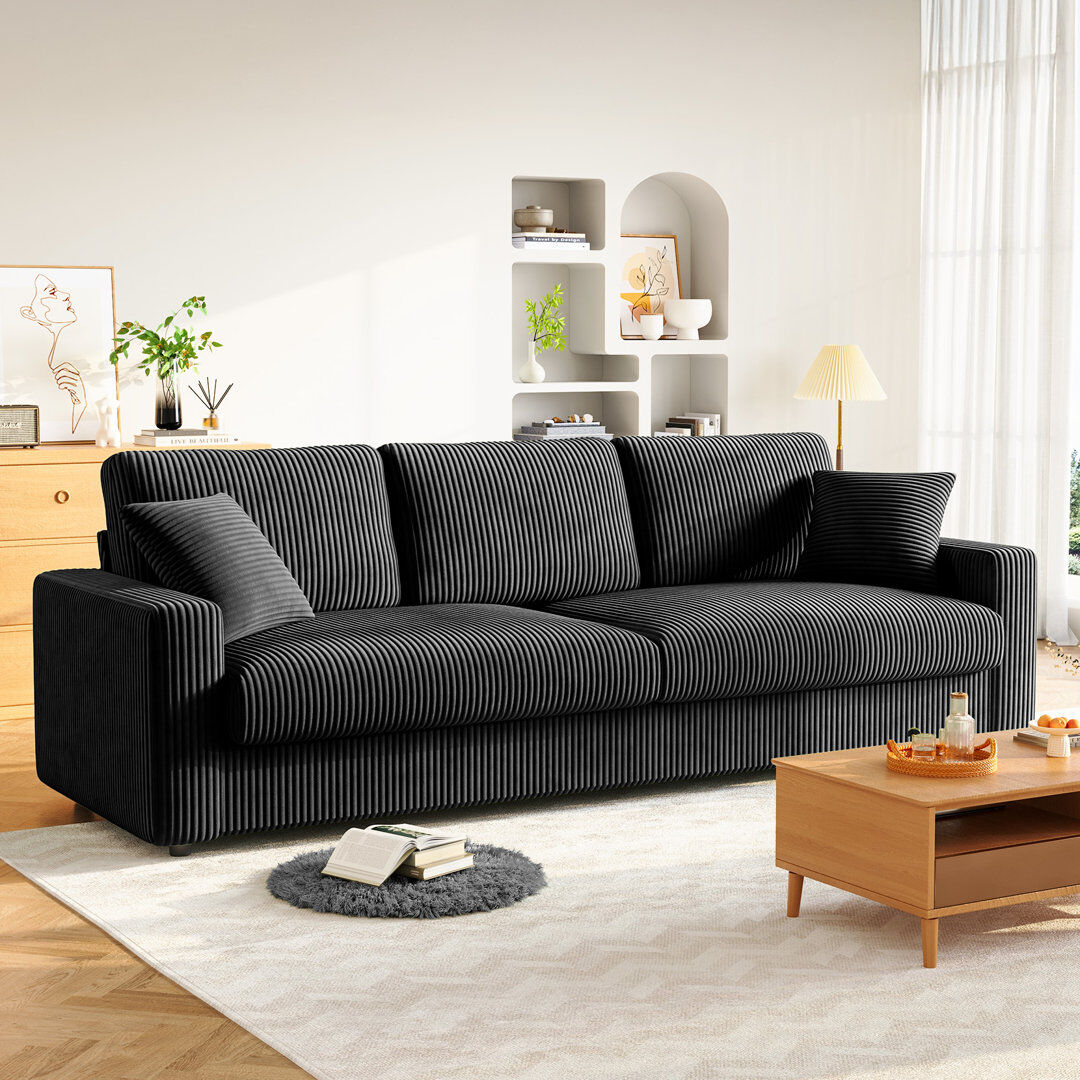 Fairmont Park Modern 256cm corduroy sofa, wide armrest, oversized sofa suitable for living room sofa Black 88cm H X 256cm W X 89cm D