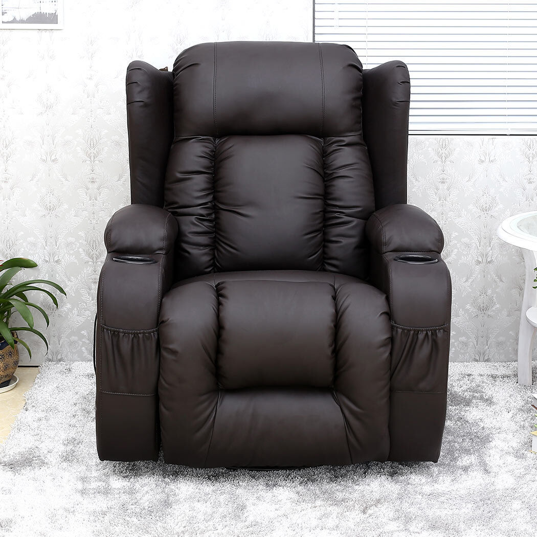 Ebern Designs Manual Swivel Rocking Recliner with Heat and Massage Brown 106cm H X 86cm W X 96cm D