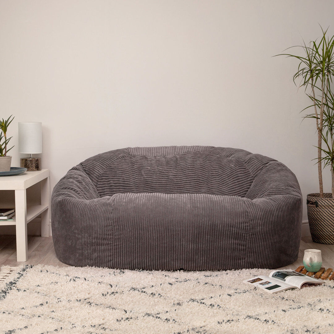 Latitude Run Icon Giant Two-Seater Corduroy Hartford Bean Bag Sofa Charcoal Grey Large