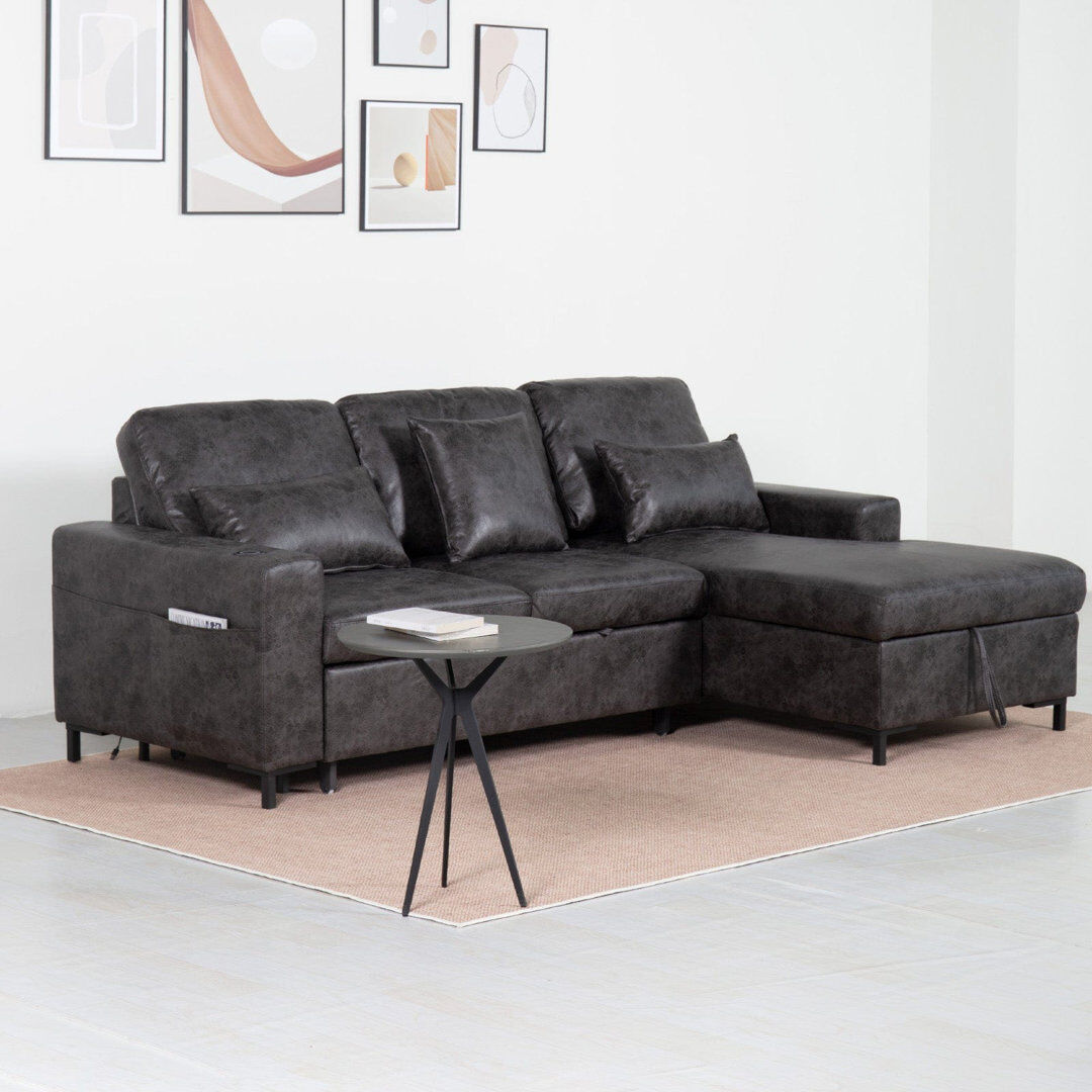 Latitude Run Pu Sofa With Corner Chaise And Storage Grey 71cm H X 233cm W X 85cm D
