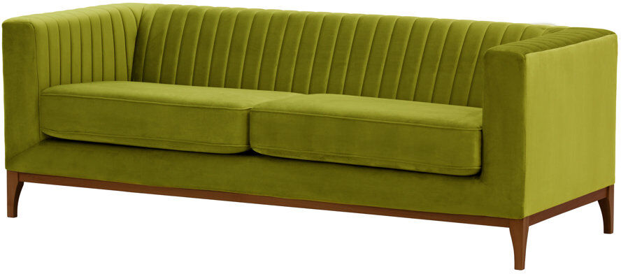 Canora Grey Buker Velvet Square Arms Sofa Dark Oak/Olive Green